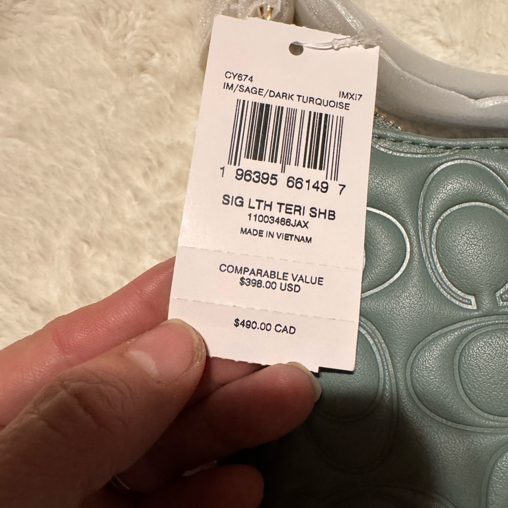 Coach NWT Teri Shoulder Bag - factory packaged Sage Turquoise Signature Leather - Picture 6 of 6